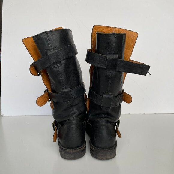 Fiorentini + Baker Leather Knee High Eternity Boots Triple Buckle Strap Black 5 - Picture 3 of 12